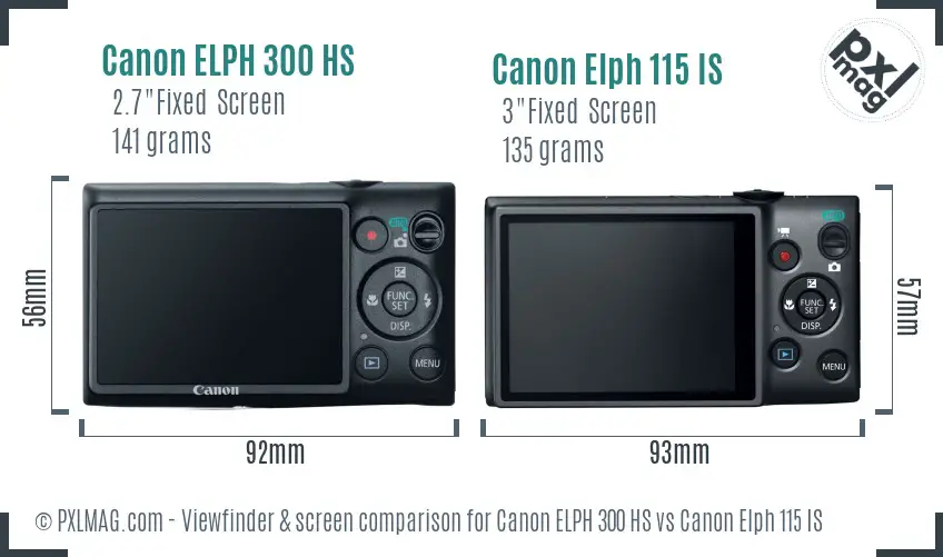 Canon ELPH 300 HS vs Canon Elph 115 IS Screen and Viewfinder comparison