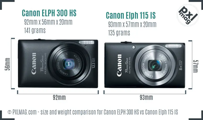 Canon ELPH 300 HS vs Canon Elph 115 IS size comparison