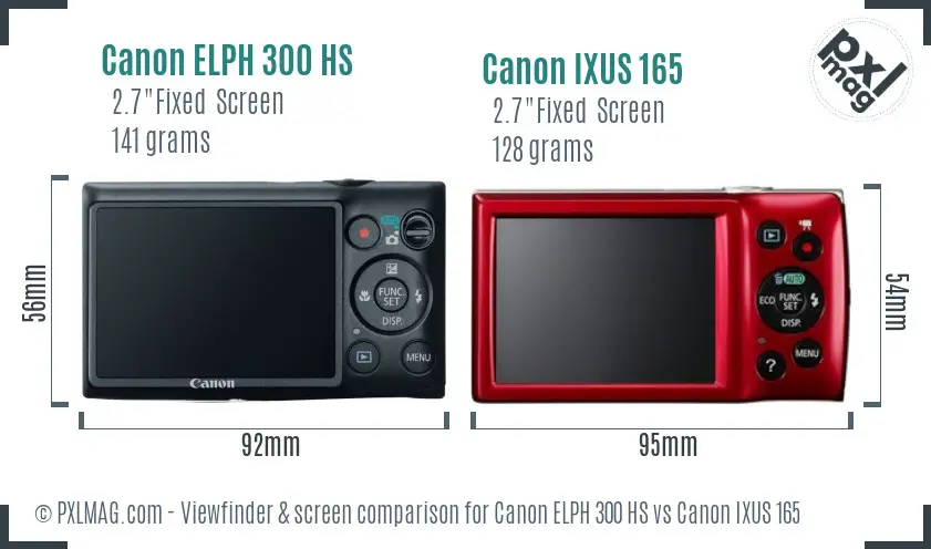 Canon ELPH 300 HS vs Canon IXUS 165 Screen and Viewfinder comparison