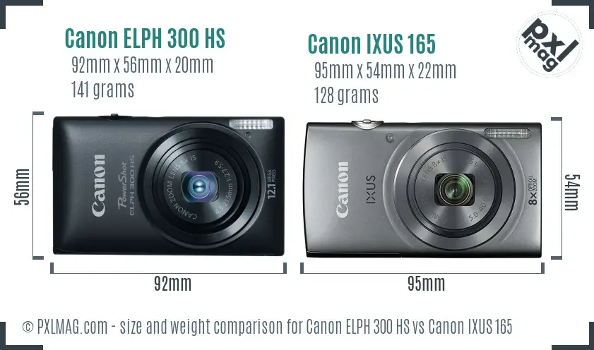 Canon ELPH 300 HS vs Canon IXUS 165 size comparison