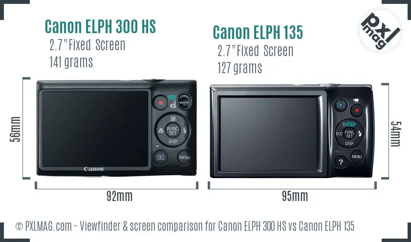 Canon ELPH 300 HS vs Canon ELPH 135 Screen and Viewfinder comparison