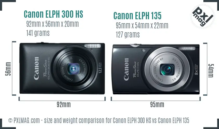 Canon ELPH 300 HS vs Canon ELPH 135 size comparison