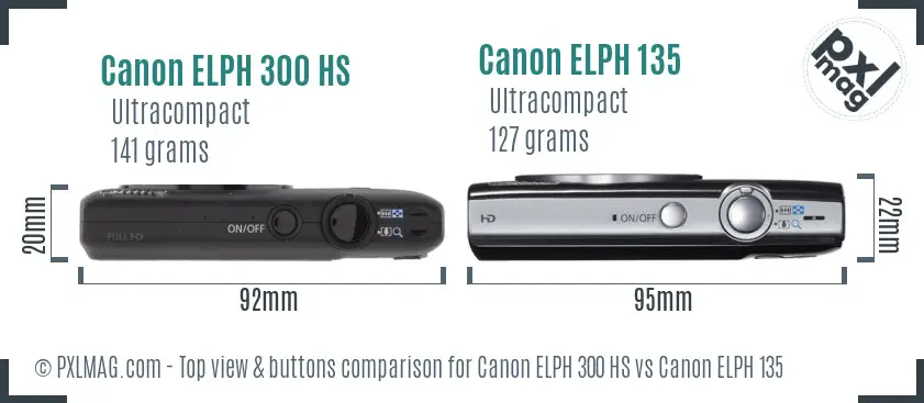 Canon ELPH 300 HS vs Canon ELPH 135 top view buttons comparison