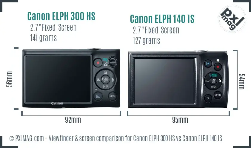 Canon ELPH 300 HS vs Canon ELPH 140 IS Screen and Viewfinder comparison
