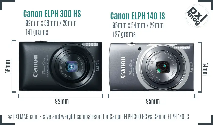 Canon ELPH 300 HS vs Canon ELPH 140 IS size comparison