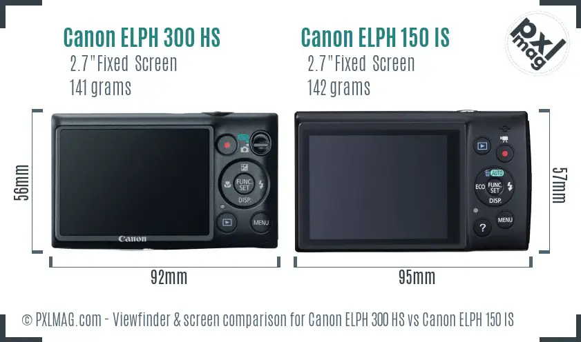 Canon ELPH 300 HS vs Canon ELPH 150 IS Screen and Viewfinder comparison