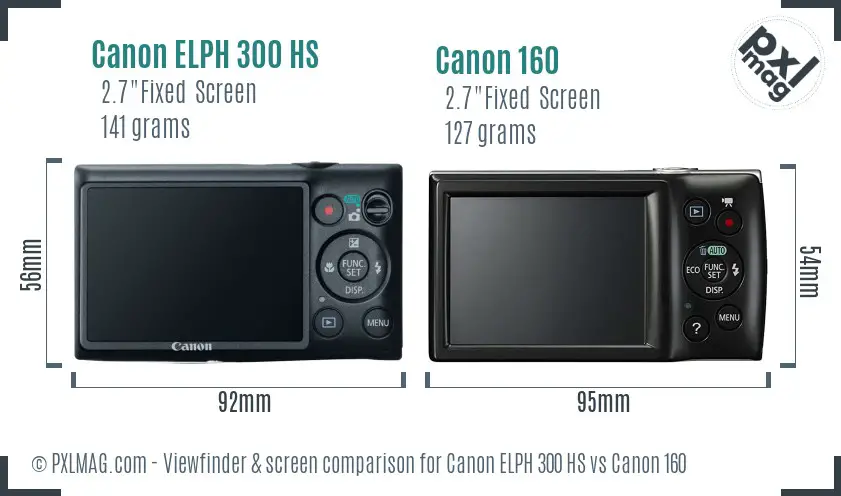Canon ELPH 300 HS vs Canon 160 Screen and Viewfinder comparison