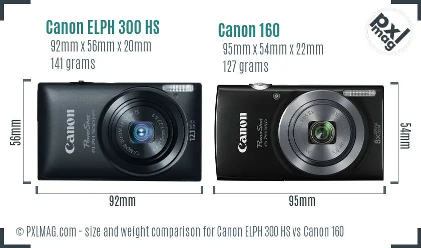Canon ELPH 300 HS vs Canon 160 size comparison
