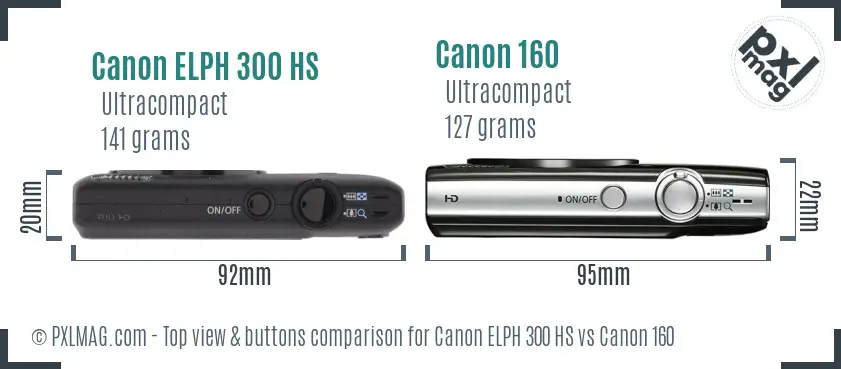 Canon ELPH 300 HS vs Canon 160 top view buttons comparison