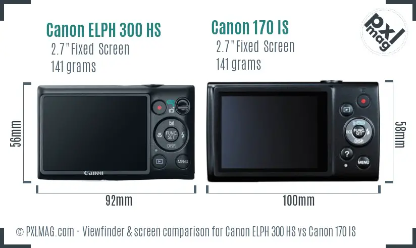 Canon ELPH 300 HS vs Canon 170 IS Screen and Viewfinder comparison