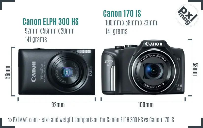 Canon ELPH 300 HS vs Canon 170 IS size comparison