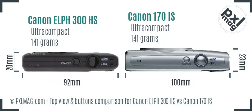Canon ELPH 300 HS vs Canon 170 IS top view buttons comparison