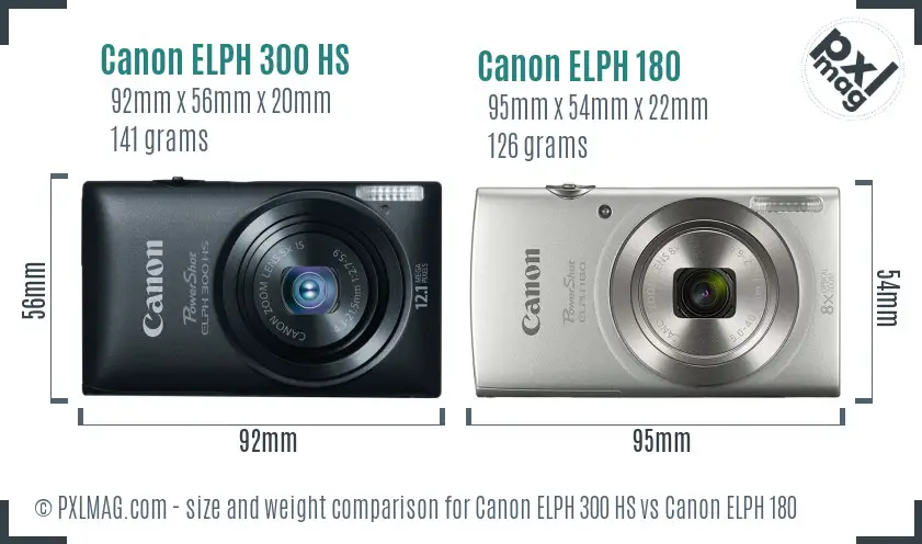 Canon ELPH 300 HS vs Canon ELPH 180 size comparison
