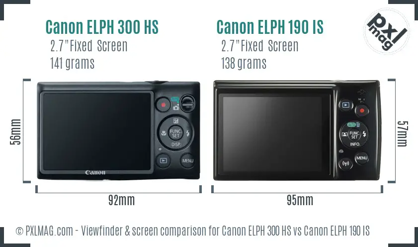 Canon ELPH 300 HS vs Canon ELPH 190 IS Screen and Viewfinder comparison