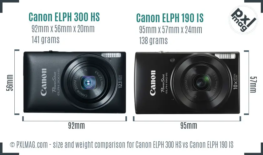 Canon ELPH 300 HS vs Canon ELPH 190 IS size comparison