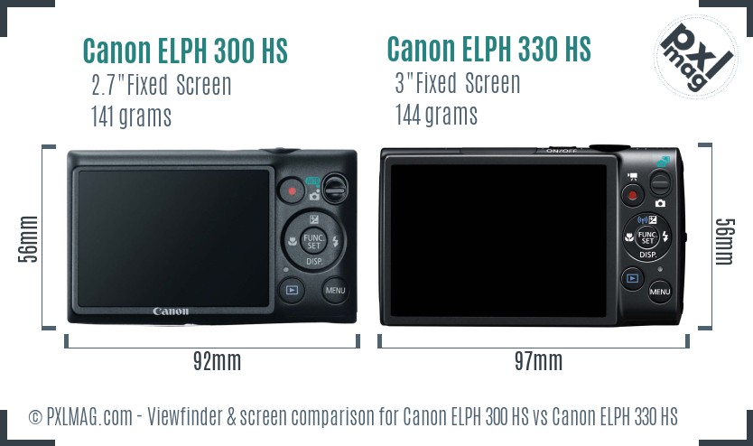 Canon ELPH 300 HS vs Canon ELPH 330 HS Screen and Viewfinder comparison