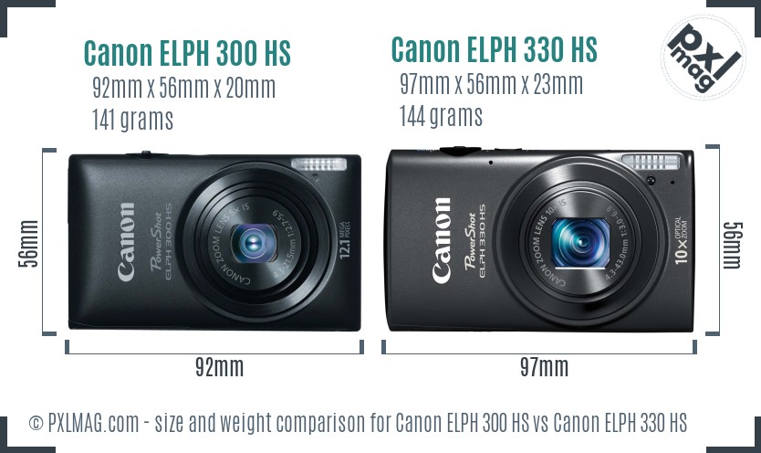 Canon ELPH 300 HS vs Canon ELPH 330 HS size comparison