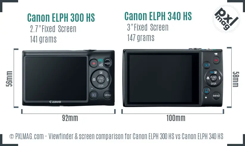 Canon ELPH 300 HS vs Canon ELPH 340 HS Screen and Viewfinder comparison