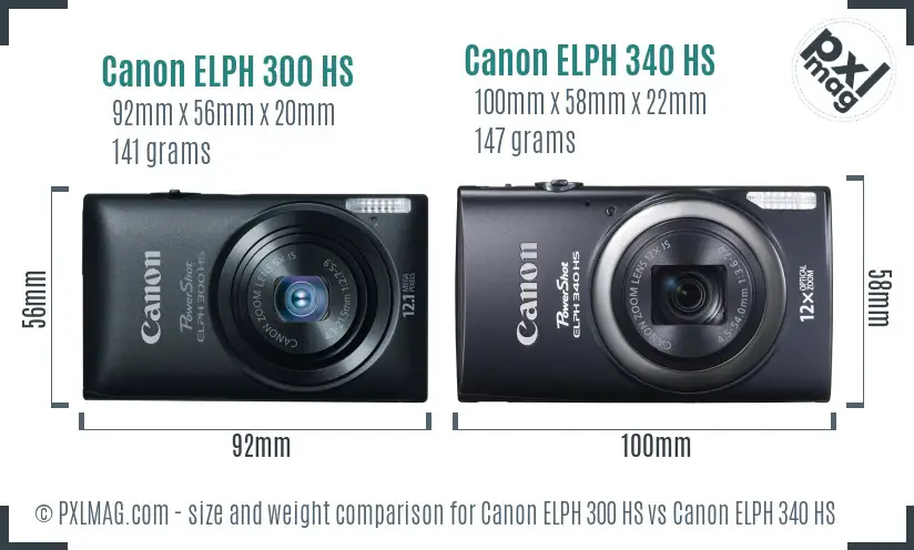 Canon ELPH 300 HS vs Canon ELPH 340 HS size comparison