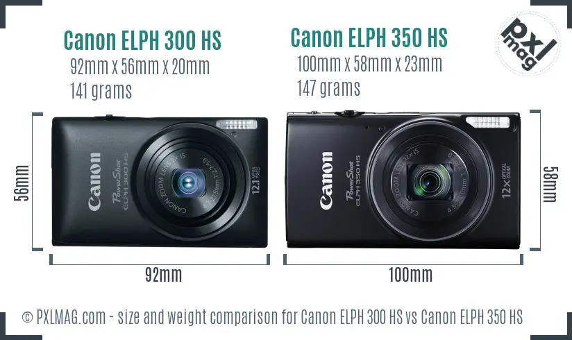 Canon ELPH 300 HS vs Canon ELPH 350 HS size comparison