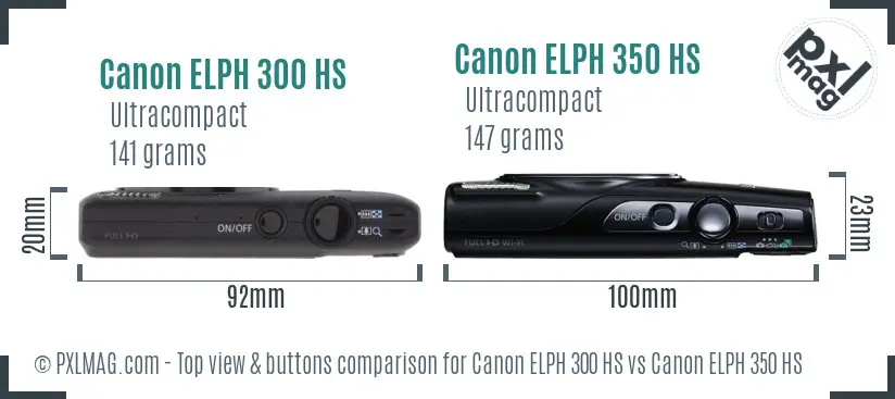 Canon ELPH 300 HS vs Canon ELPH 350 HS top view buttons comparison