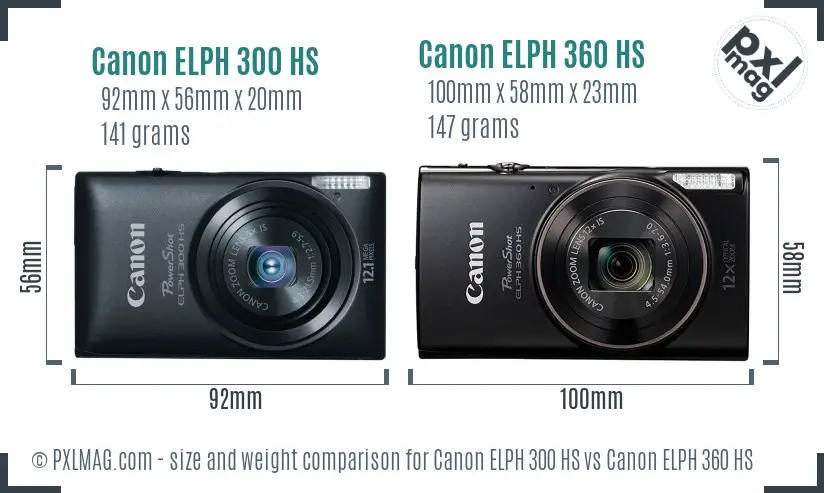 Canon ELPH 300 HS vs Canon ELPH 360 HS size comparison