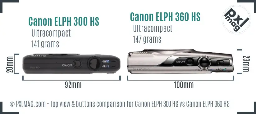 Canon ELPH 300 HS vs Canon ELPH 360 HS top view buttons comparison