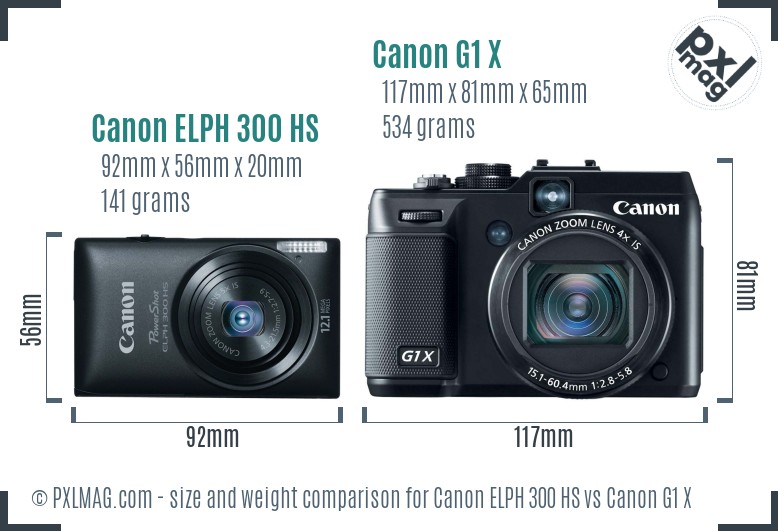 Canon ELPH 300 HS vs Canon G1 X size comparison Canon ELPH 300 HS vs Canon G1 X size comparison