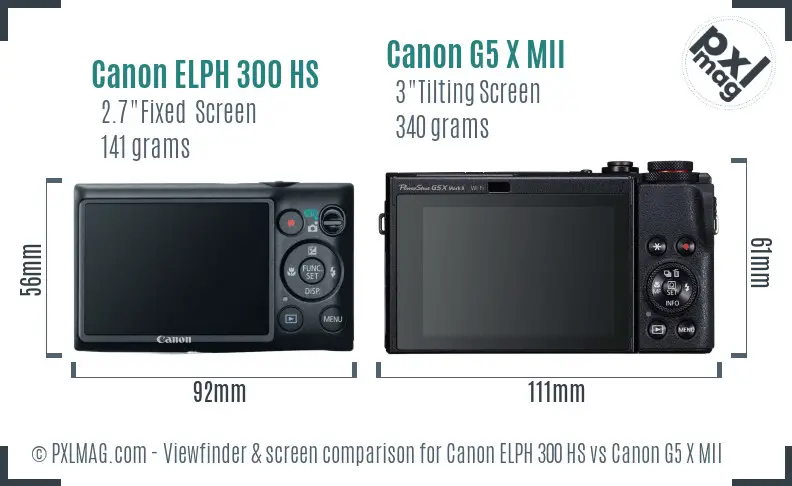 Canon ELPH 300 HS vs Canon G5 X MII Screen and Viewfinder comparison
