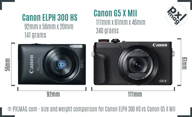 Canon ELPH 300 HS vs Canon G5 X MII size comparison