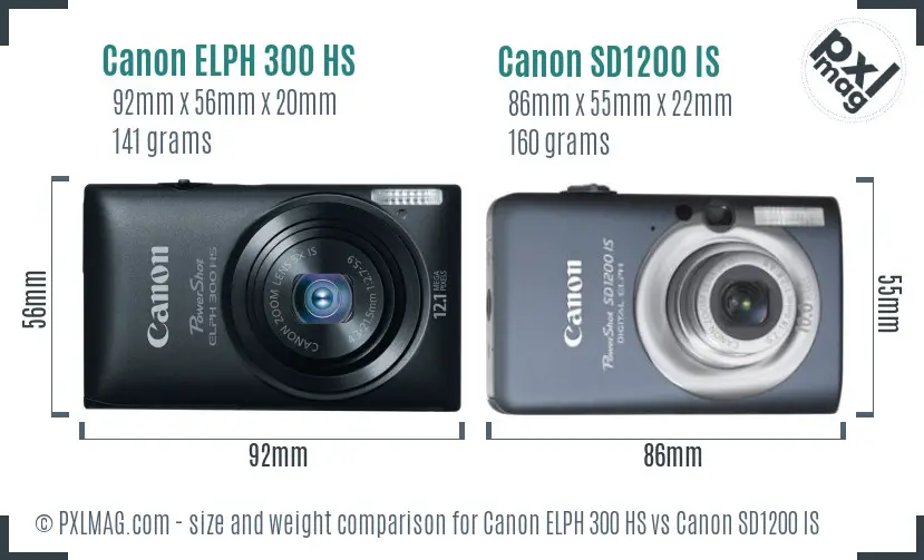 Canon ELPH 300 HS vs Canon SD1200 IS size comparison Canon ELPH 300 HS vs Canon SD1200 IS size comparison