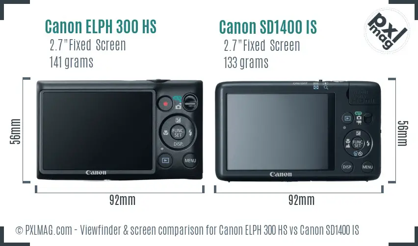 Canon ELPH 300 HS vs Canon SD1400 IS Screen and Viewfinder comparison