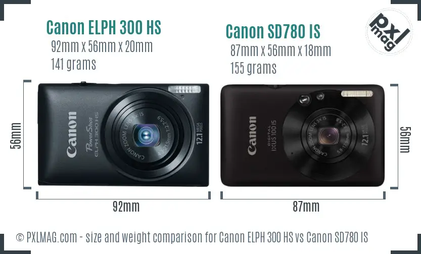 Canon ELPH 300 HS vs Canon SD780 IS size comparison