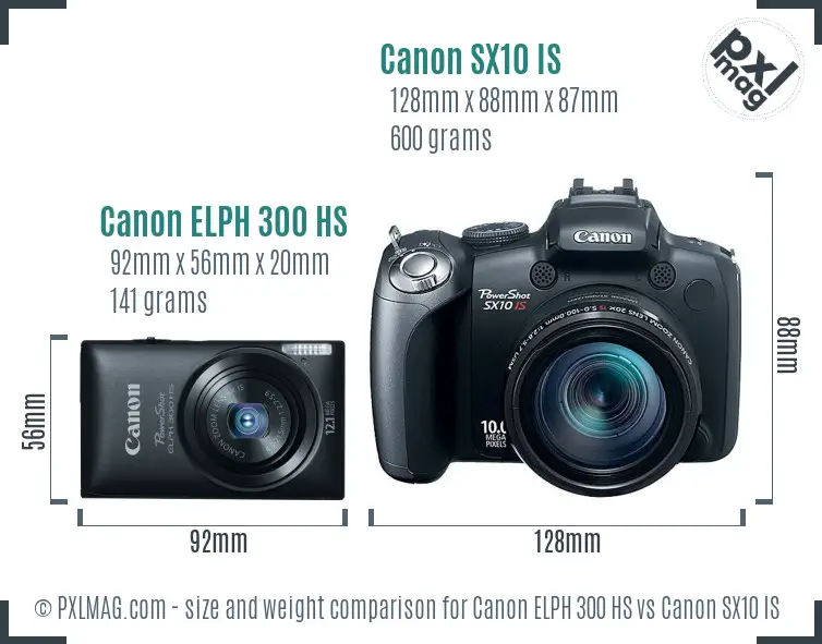 Canon ELPH 300 HS vs Canon SX10 IS size comparison