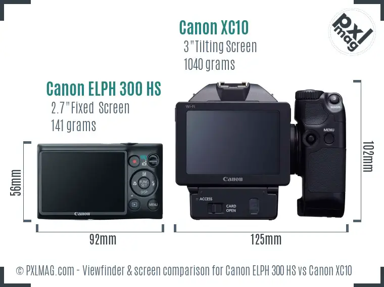 Canon ELPH 300 HS vs Canon XC10 Screen and Viewfinder comparison