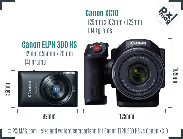 Canon ELPH 300 HS vs Canon XC10 size comparison