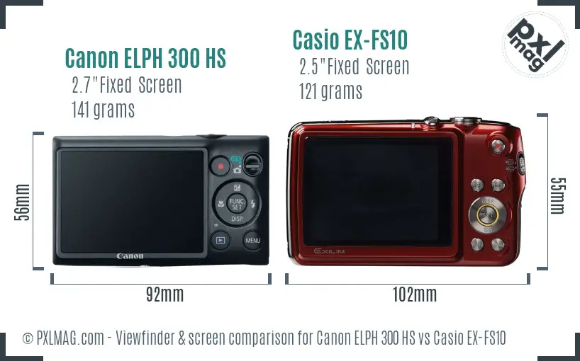 Canon ELPH 300 HS vs Casio EX-FS10 Screen and Viewfinder comparison