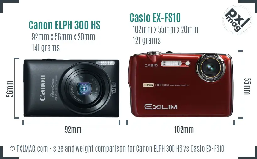 Canon ELPH 300 HS vs Casio EX-FS10 size comparison