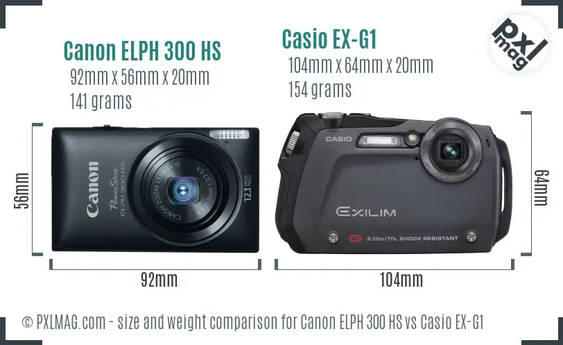 Canon ELPH 300 HS vs Casio EX-G1 size comparison