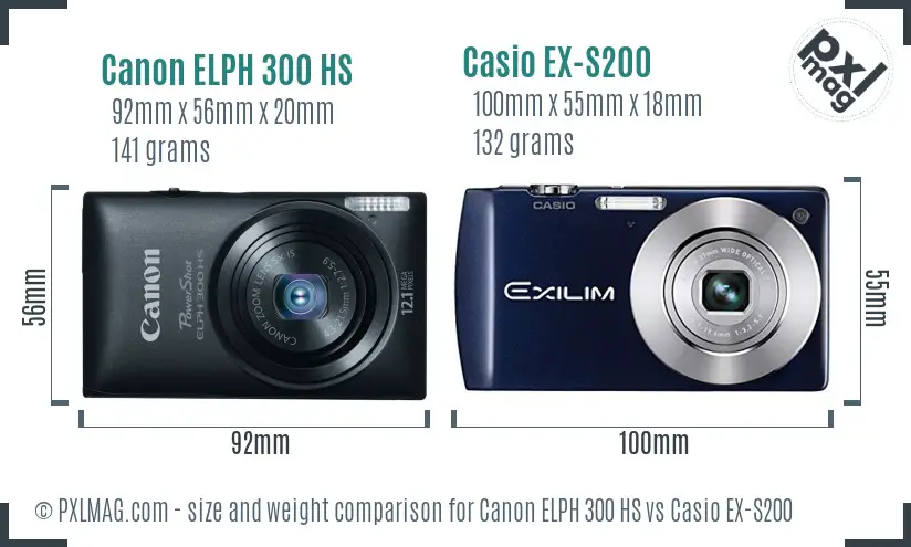 Canon ELPH 300 HS vs Casio EX-S200 size comparison