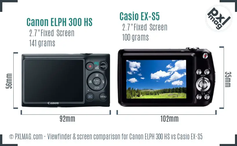 Canon ELPH 300 HS vs Casio EX-S5 Screen and Viewfinder comparison