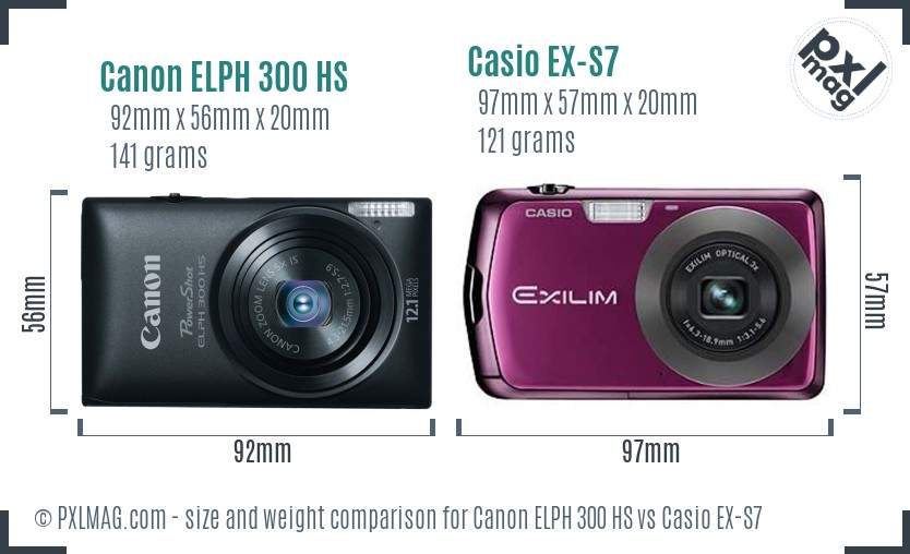 Canon ELPH 300 HS vs Casio EX-S7 size comparison