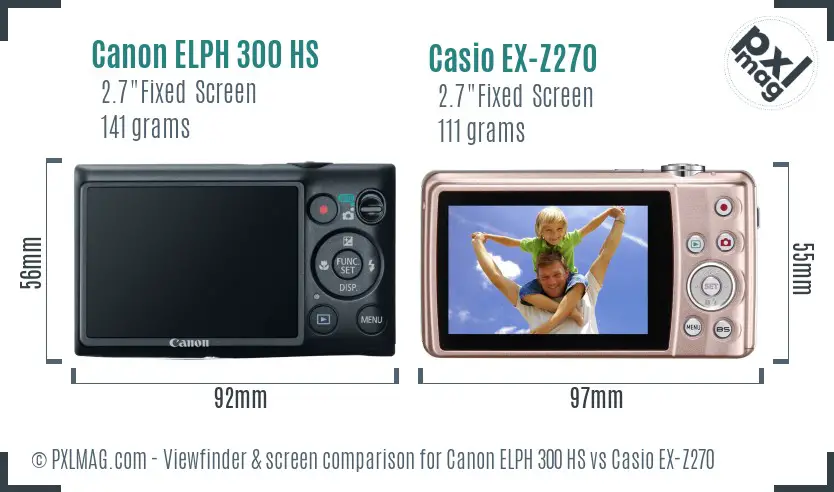 Canon ELPH 300 HS vs Casio EX-Z270 Screen and Viewfinder comparison