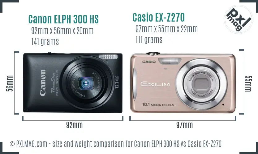 Canon ELPH 300 HS vs Casio EX-Z270 size comparison