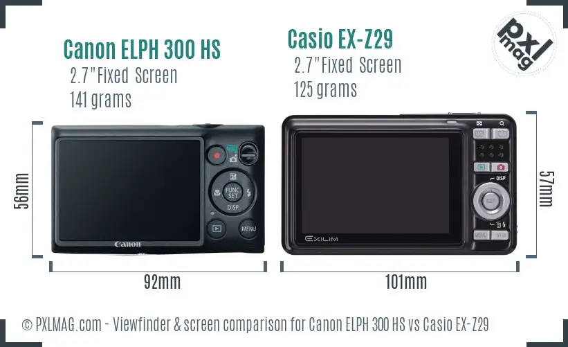 Canon ELPH 300 HS vs Casio EX-Z29 Screen and Viewfinder comparison