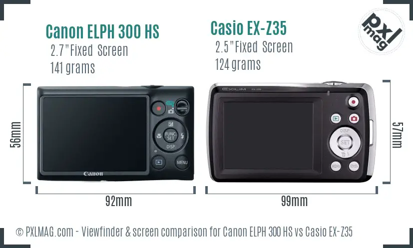 Canon ELPH 300 HS vs Casio EX-Z35 Screen and Viewfinder comparison