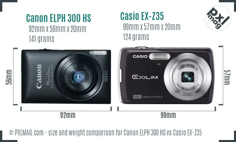 Canon ELPH 300 HS vs Casio EX-Z35 size comparison
