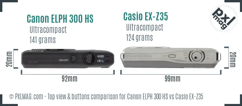 Canon ELPH 300 HS vs Casio EX-Z35 top view buttons comparison