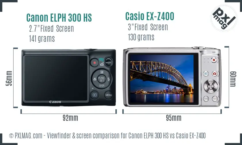 Canon ELPH 300 HS vs Casio EX-Z400 Screen and Viewfinder comparison