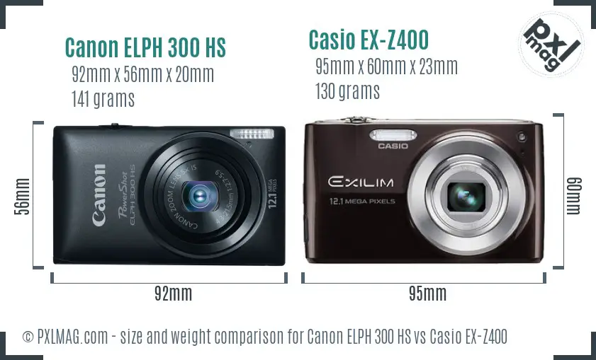 Canon ELPH 300 HS vs Casio EX-Z400 size comparison